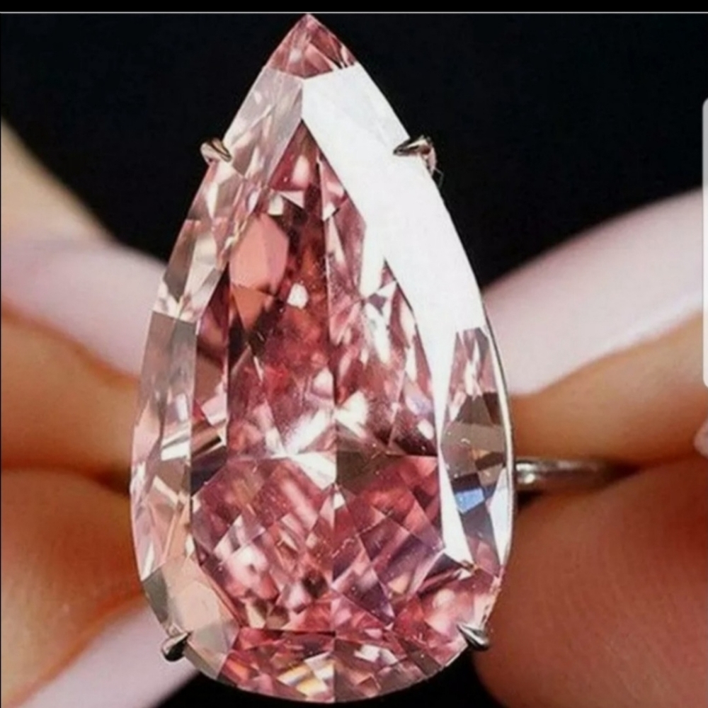 18k Rose Gold Pear Cut Pink Sapphire Ring in sizes 6